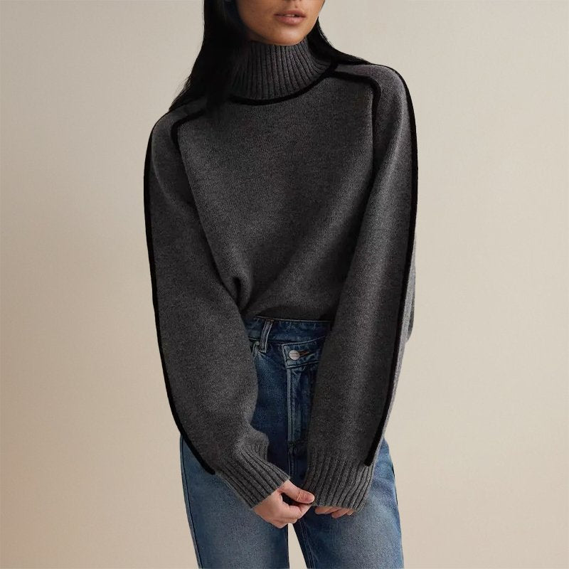 Damen Winter Rollkragenpullover – Eleganter Farbblock-Stil