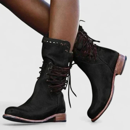 Damen Orthopädische Stiefeletten mit Nieten und Vintage Design