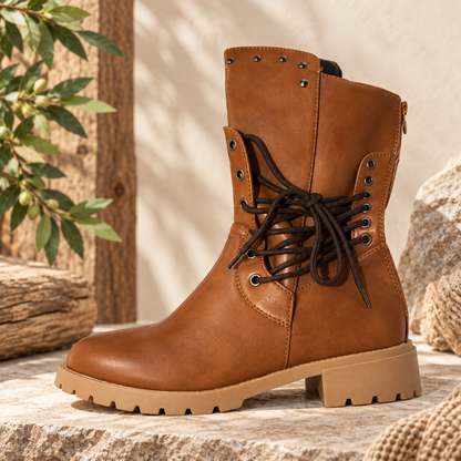Damen Orthopädische Stiefeletten mit Nieten und Vintage Design