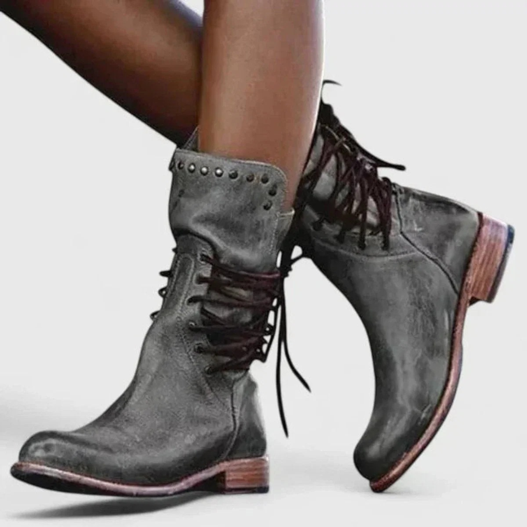 Damen Orthopädische Stiefeletten mit Nieten und Vintage Design