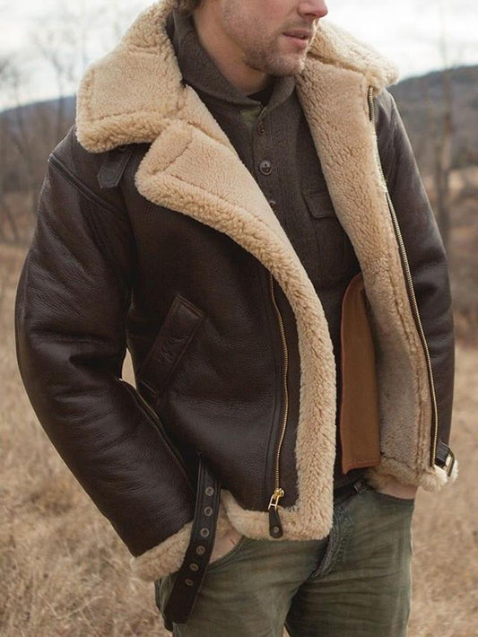 Herren Winter-Shearlingjacke Strukturierte Passform Isoliert