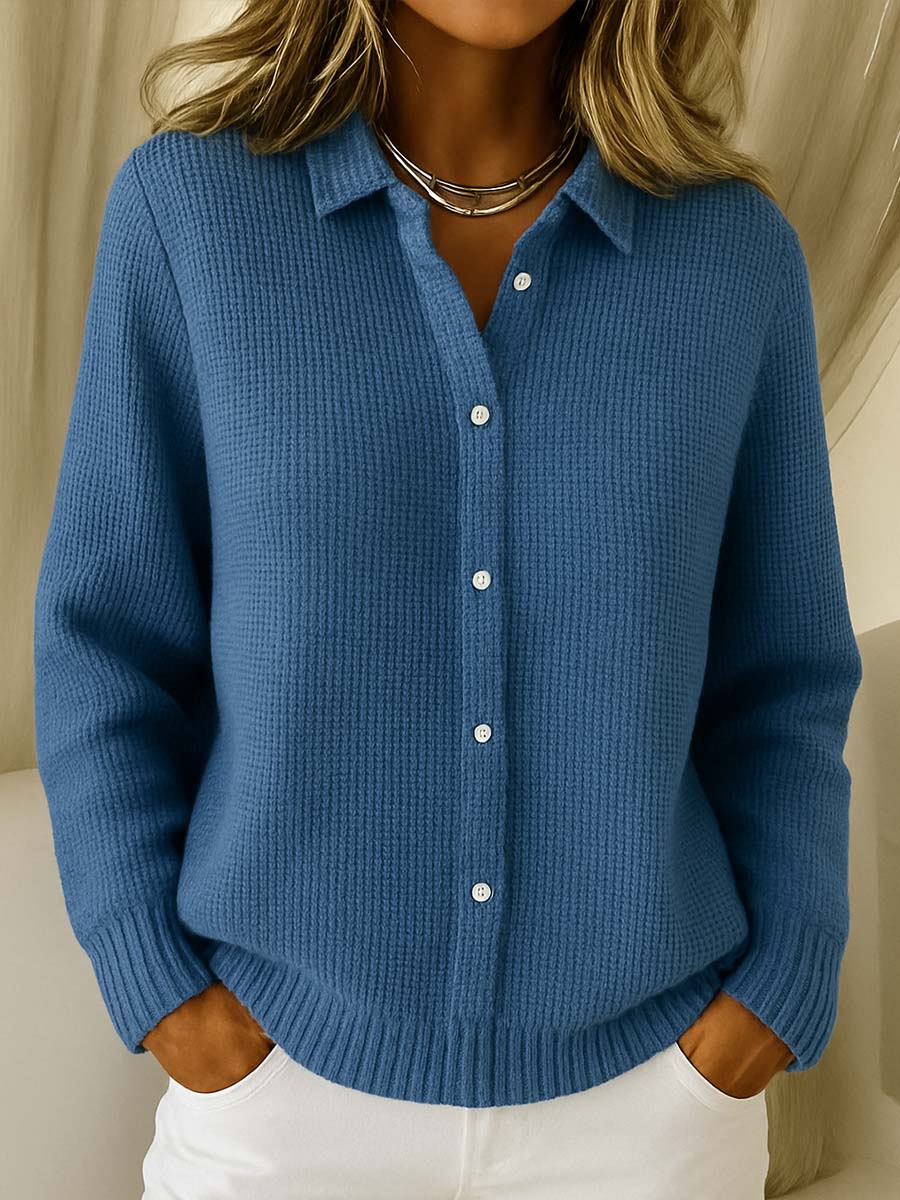 Damen Klassische Strickjacke mit Kragen – Zeitlose Eleganz in weichem Baumwollmix