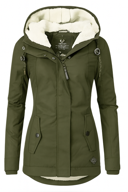 Damen Winterjacke Wasserdicht Mit Fleece-Futter Und Abnehmbarer Kapuze