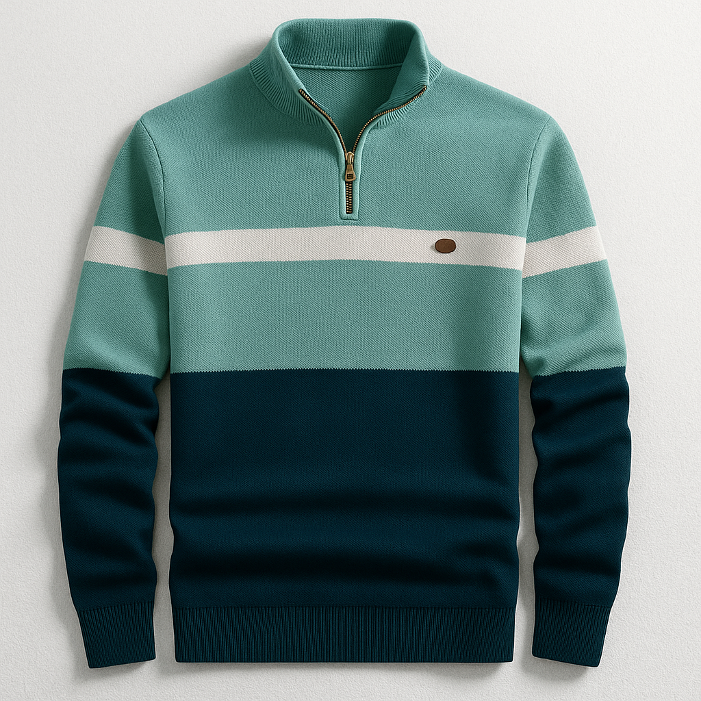 Herren Pullover Viertel-Reißverschluss Tailored Fit Strick