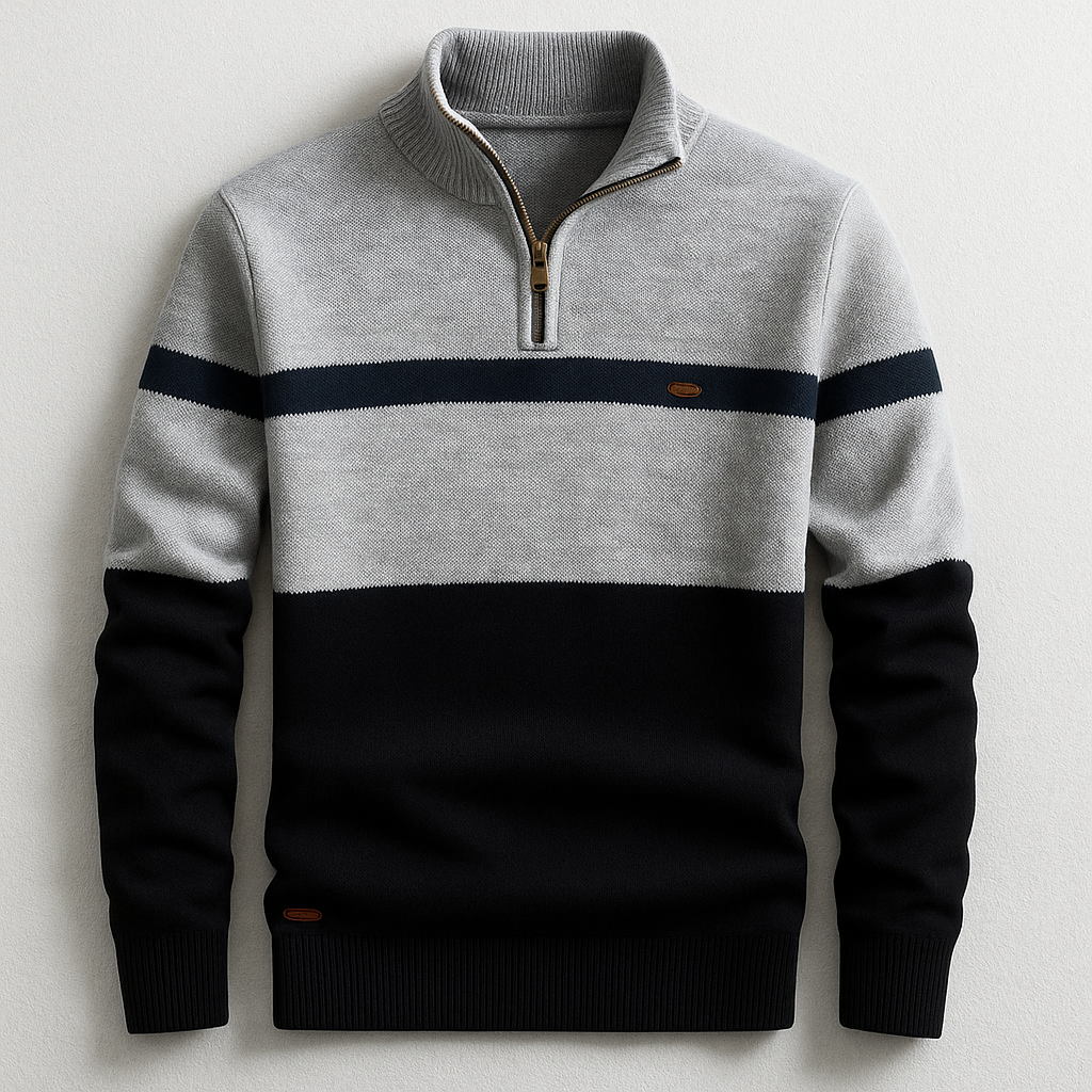 Herren Pullover Viertel-Reißverschluss Tailored Fit Strick