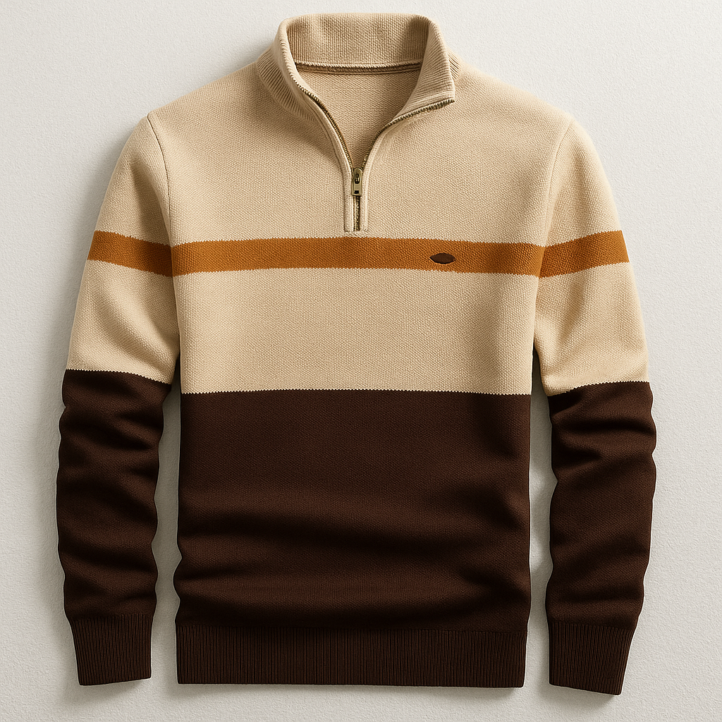 Herren Pullover Viertel-Reißverschluss Tailored Fit Strick