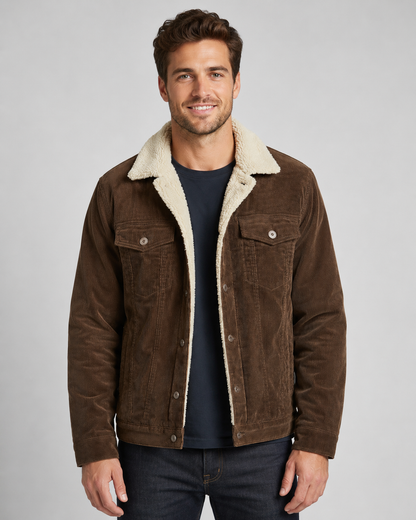 Herren Cordjacke im Trucker‑Stil mit Sherpa‑Kragen