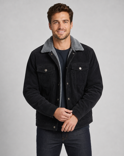 Herren Cordjacke im Trucker‑Stil mit Sherpa‑Kragen