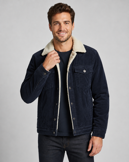 Herren Cordjacke im Trucker‑Stil mit Sherpa‑Kragen