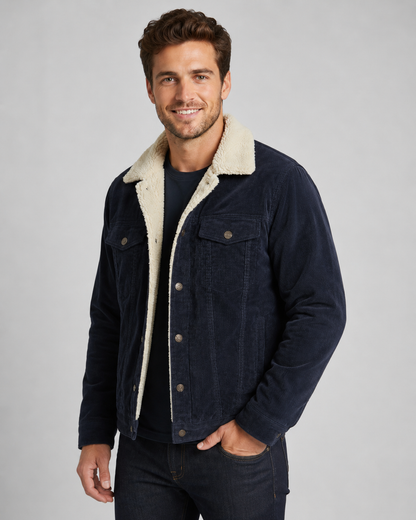 Herren Cordjacke im Trucker‑Stil mit Sherpa‑Kragen