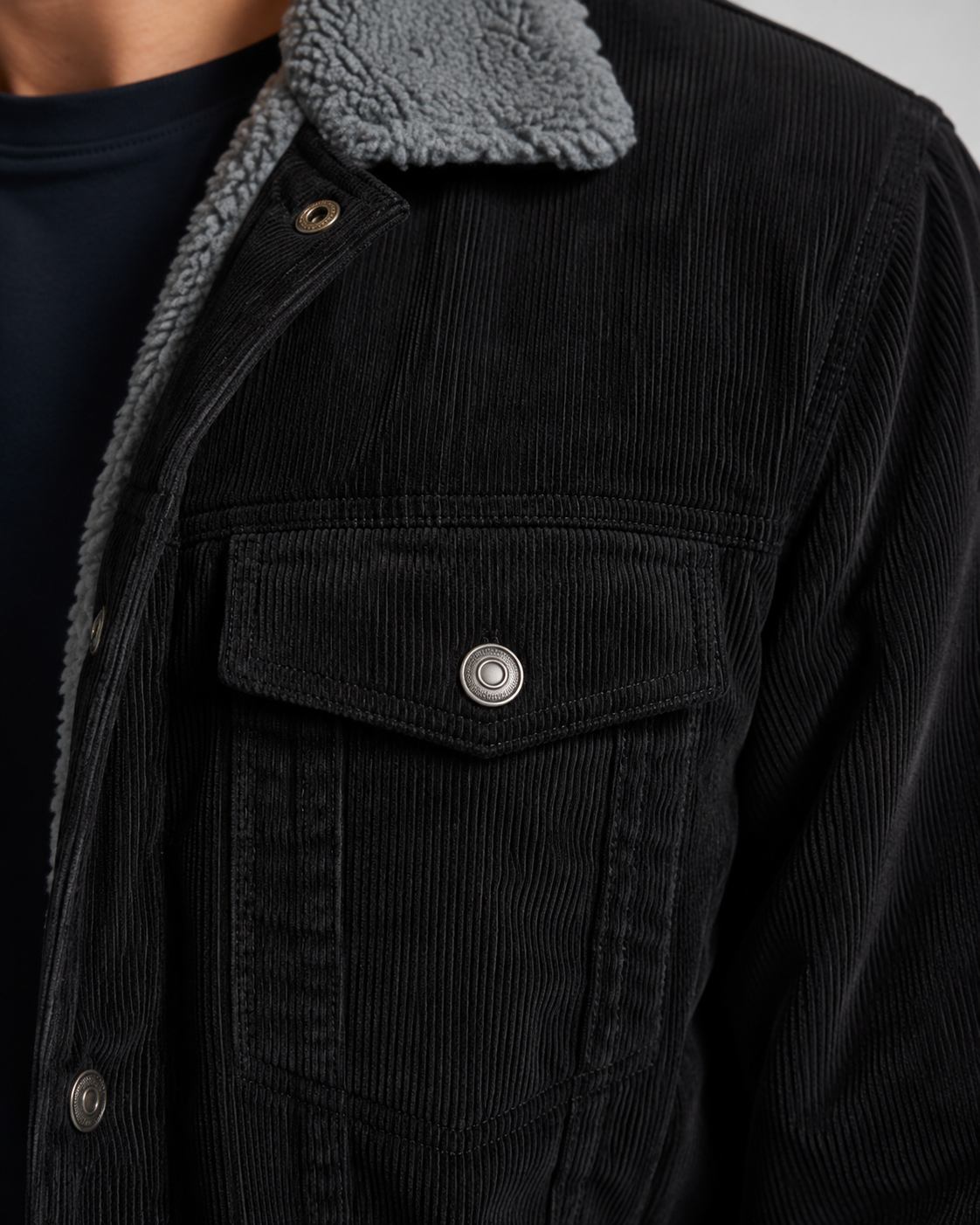 Herren Cordjacke im Trucker‑Stil mit Sherpa‑Kragen