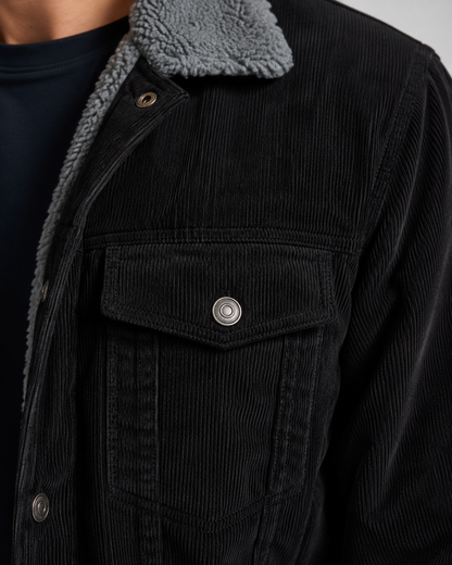 Herren Cordjacke im Trucker‑Stil mit Sherpa‑Kragen