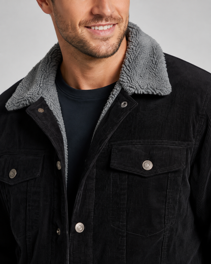 Herren Cordjacke im Trucker‑Stil mit Sherpa‑Kragen