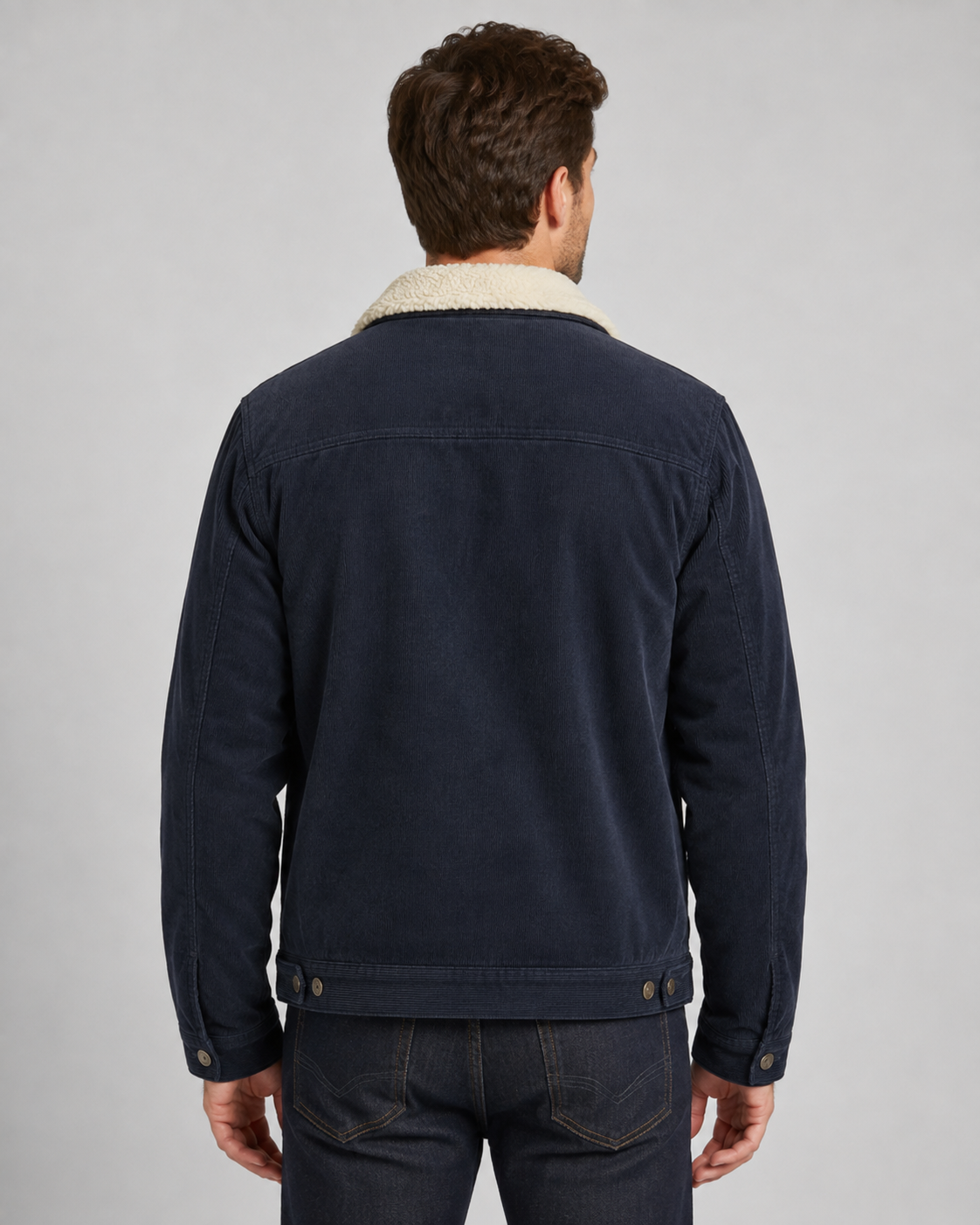 Herren Cordjacke im Trucker‑Stil mit Sherpa‑Kragen