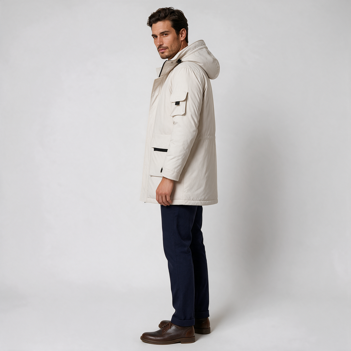 Herren‑Parka aus Lammwolle mit Kapuze