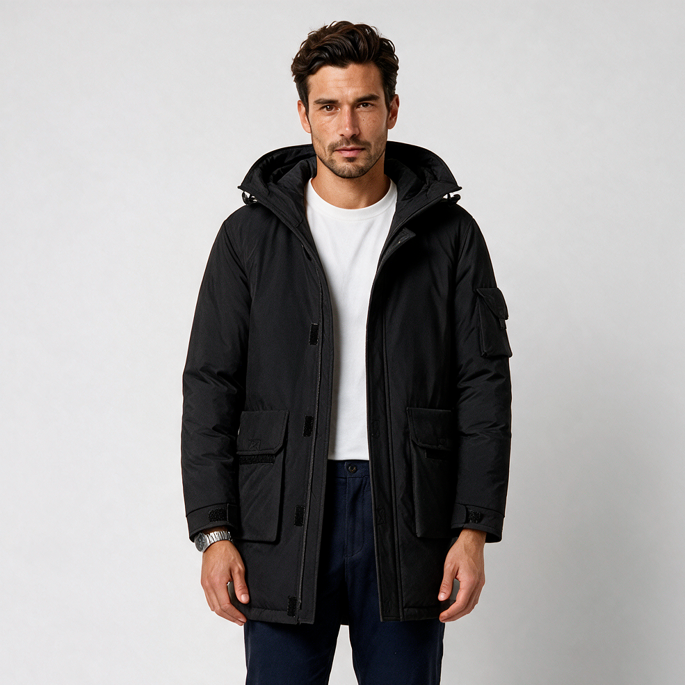 Herren‑Parka aus Lammwolle mit Kapuze