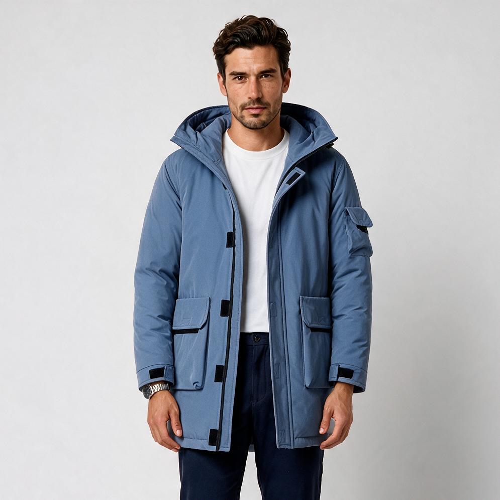 Herren‑Parka aus Lammwolle mit Kapuze
