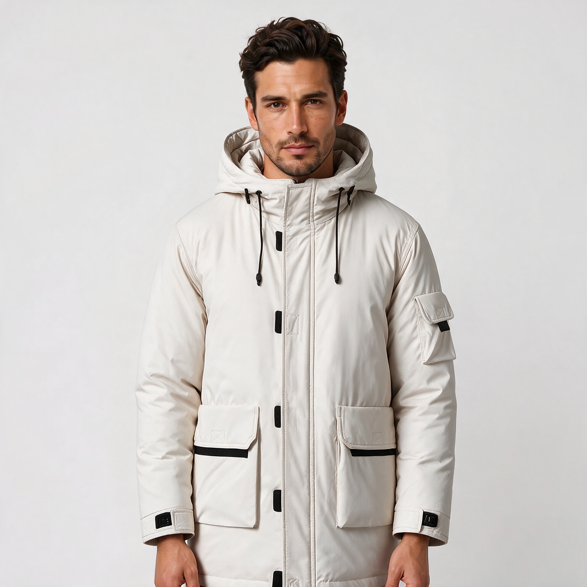 Herren‑Parka aus Lammwolle mit Kapuze
