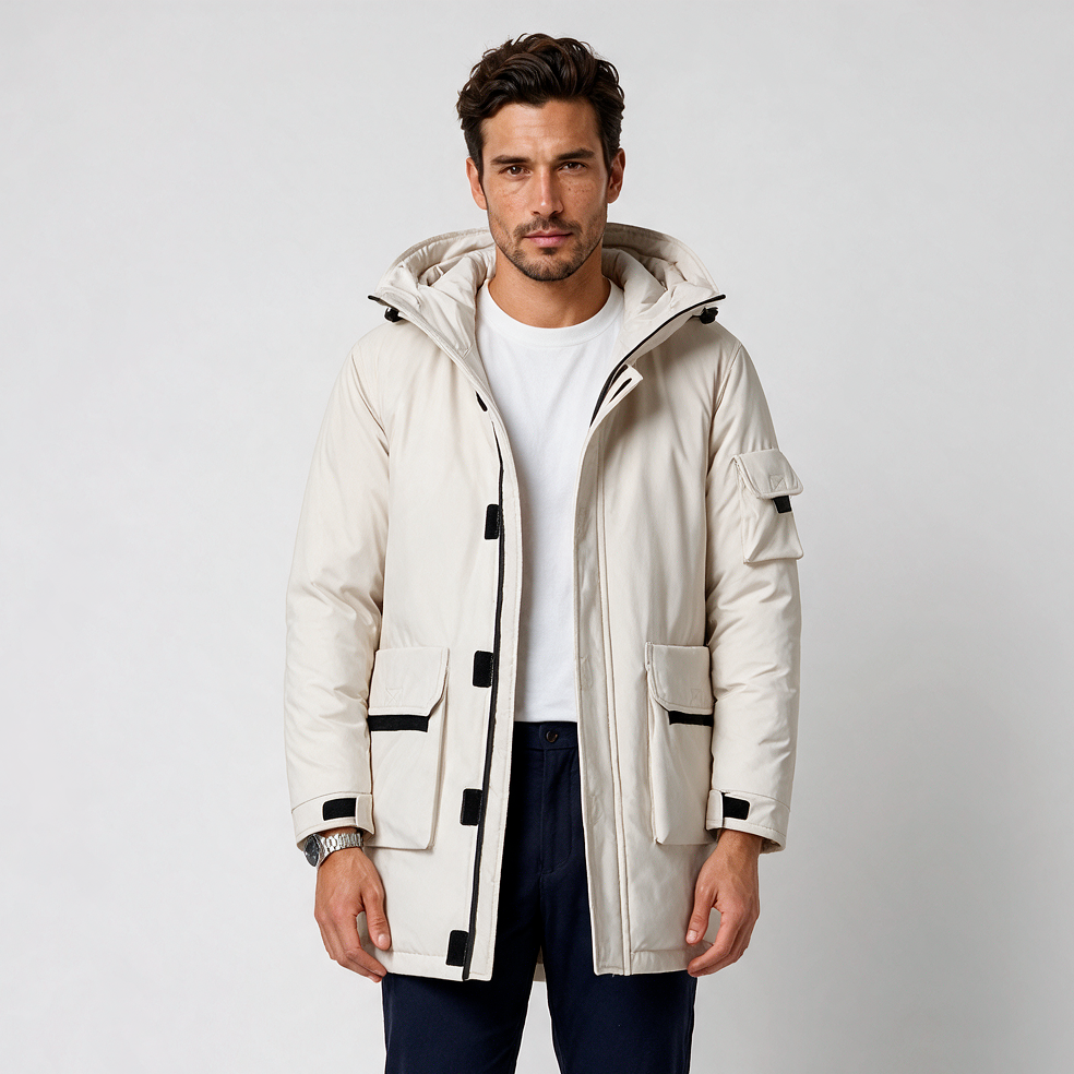 Herren‑Parka aus Lammwolle mit Kapuze
