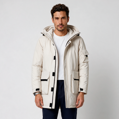 Herren‑Parka aus Lammwolle mit Kapuze