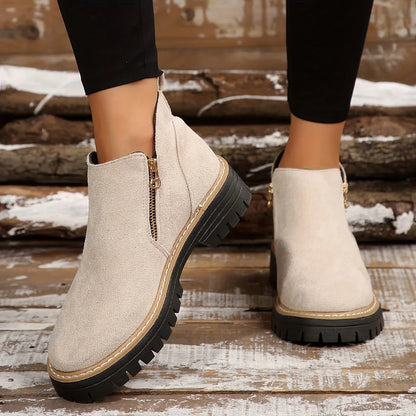 Damen-Stiefeletten aus Leoparden-Wildleder mit seitlichem Reißverschluss und klobiger Profilsohle