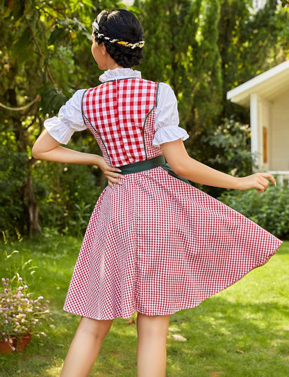 Damen München Oktoberfest Kariertes Jacquardkleid, Dirndl Kostüm für Oktoberfest