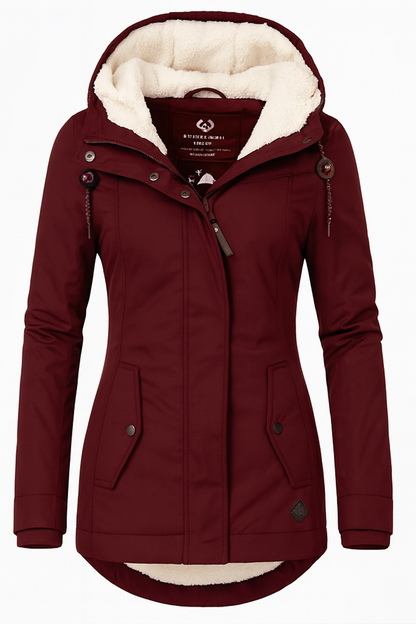 Damen Winterjacke Wasserdicht Mit Fleece-Futter Und Abnehmbarer Kapuze