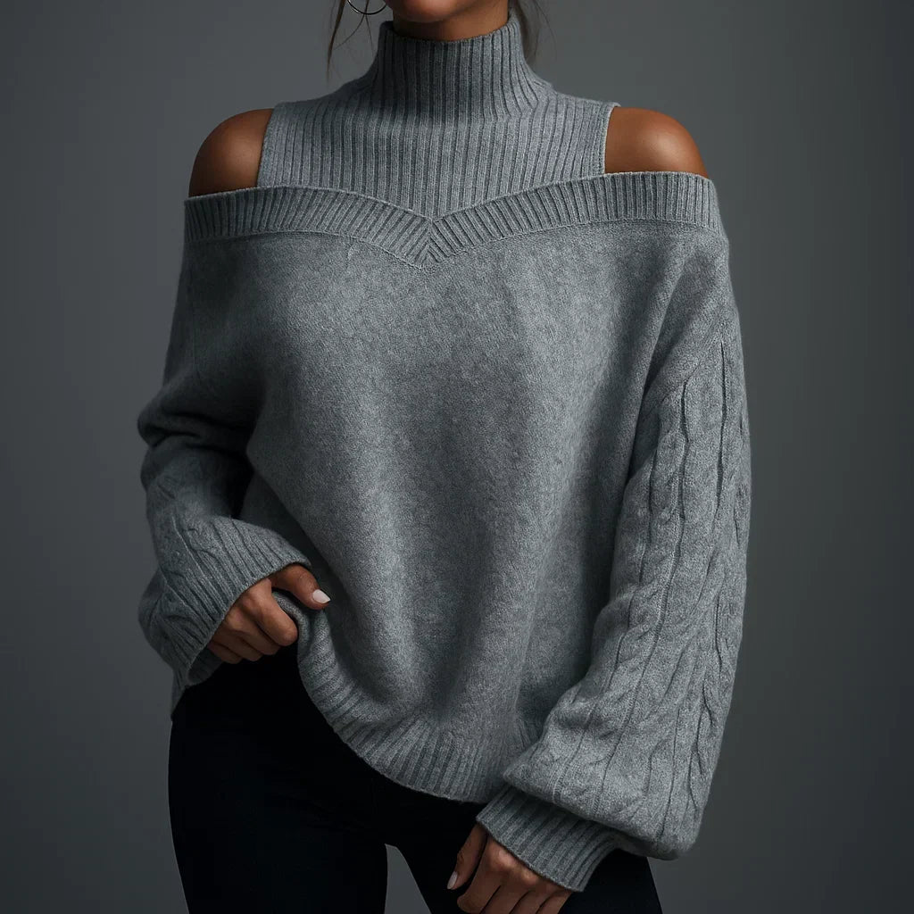 Damen Rollkragenpullover Mit Schulterfreiem Detail Und Strukturstrick
