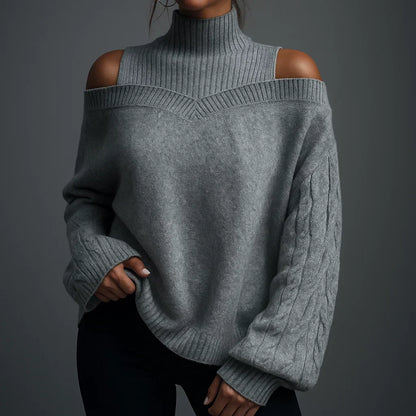 Damen Rollkragenpullover Mit Schulterfreiem Detail Und Strukturstrick
