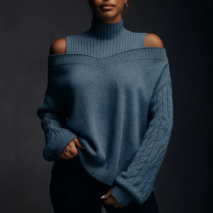 Damen Rollkragenpullover Mit Schulterfreiem Detail Und Strukturstrick