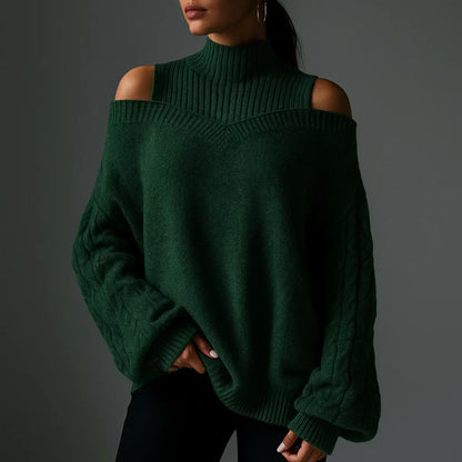 Damen Rollkragenpullover Mit Schulterfreiem Detail Und Strukturstrick
