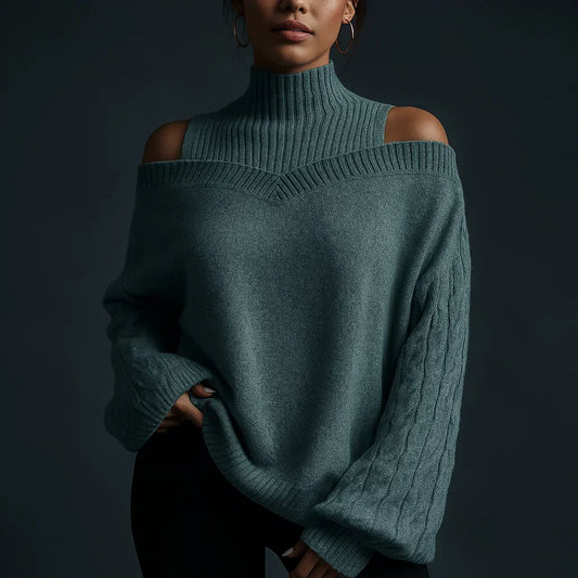 Damen Rollkragenpullover Mit Schulterfreiem Detail Und Strukturstrick