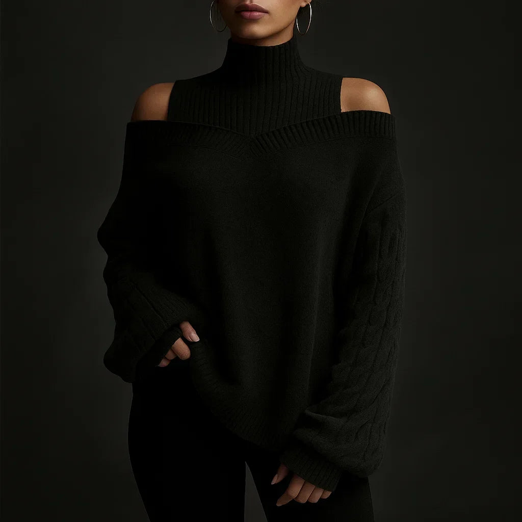 Damen Rollkragenpullover Mit Schulterfreiem Detail Und Strukturstrick