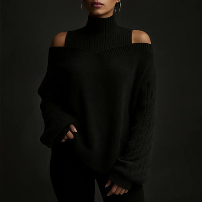 Damen Rollkragenpullover Mit Schulterfreiem Detail Und Strukturstrick
