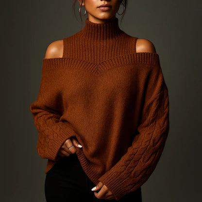 Damen Rollkragenpullover Mit Schulterfreiem Detail Und Strukturstrick