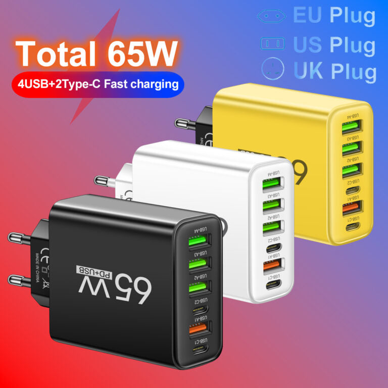 Universal 65W 6-in-1 Schnellladegerät für 6 Geräte gleichzeitig