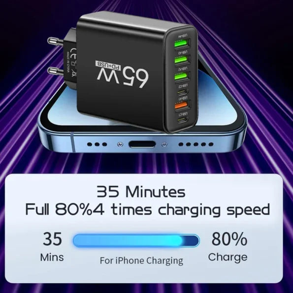 Universal 65W 6-in-1 Schnellladegerät für 6 Geräte gleichzeitig