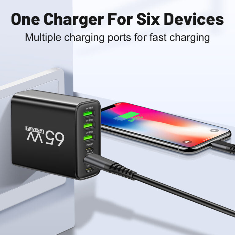 Universal 65W 6-in-1 Schnellladegerät für 6 Geräte gleichzeitig