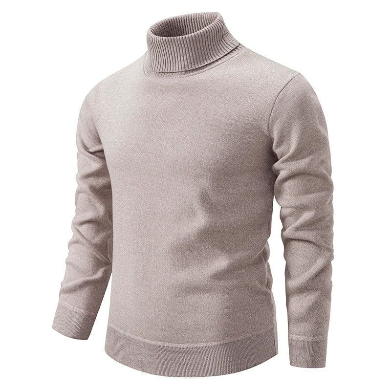 Beiger Rollkragenpullover für Herren aus Baumwolle, langärmelig, modisch und warm, ideal für Herbst und Winter. Perfekt für stilvolle Outfits.