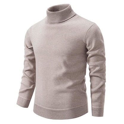 Beiger Rollkragenpullover für Herren aus Baumwolle, langärmelig, modisch und warm, ideal für Herbst und Winter. Perfekt für stilvolle Outfits.