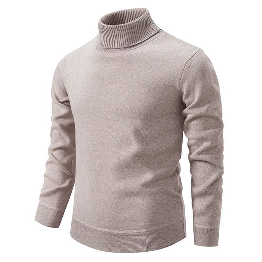 Beiger Rollkragenpullover für Herren aus Baumwolle, langärmelig, modisch und warm, ideal für Herbst und Winter. Perfekt für stilvolle Outfits.