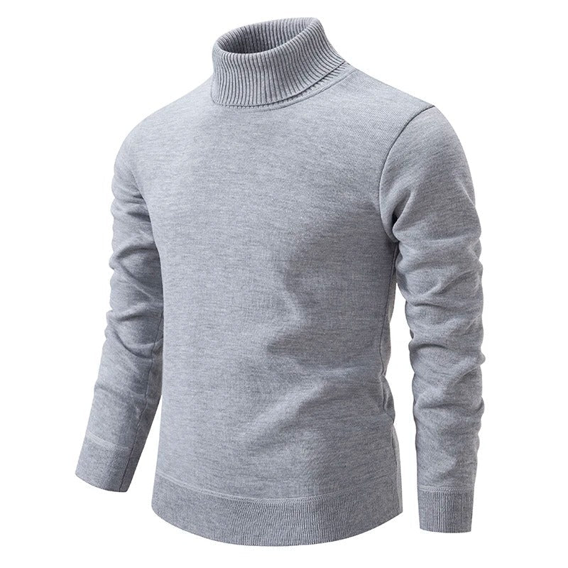 Grauer Rollkragenpullover aus Baumwolle, langärmelig, modisch und warm, ideal für Herbst und Winter. Perfekt für Herrenmode und Freizeitkleidung.