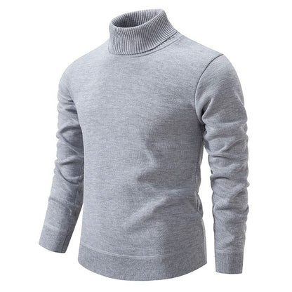 Grauer Rollkragenpullover aus Baumwolle, langärmelig, modisch und warm, ideal für Herbst und Winter. Perfekt für Herrenmode und Freizeitkleidung.