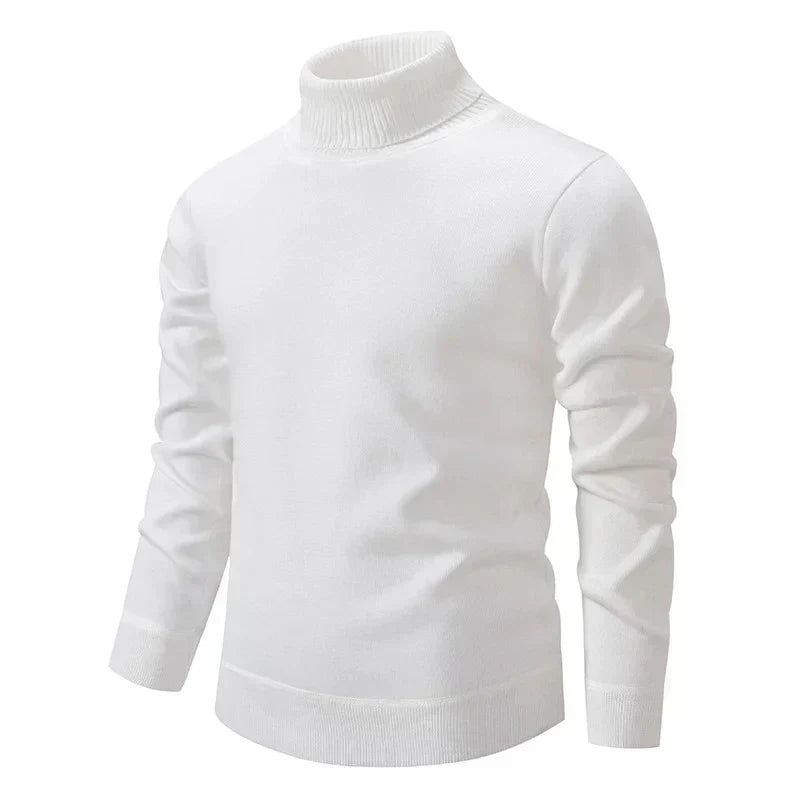 Weißer Rollkragenpullover aus Baumwolle, langärmelig, modisch und warm, ideal für Herbst und Winter. Perfekt für stilvolle Herrenmode.