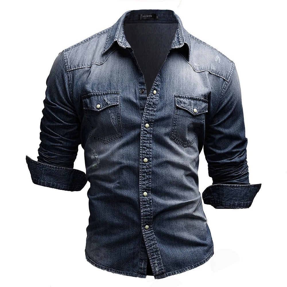 Herren Jeanshemd mit Knopfleiste und Kentkragen