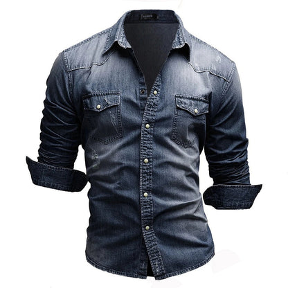Herren Jeanshemd mit Knopfleiste und Kentkragen