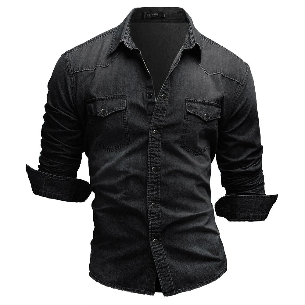 Herren Jeanshemd mit Knopfleiste und Kentkragen