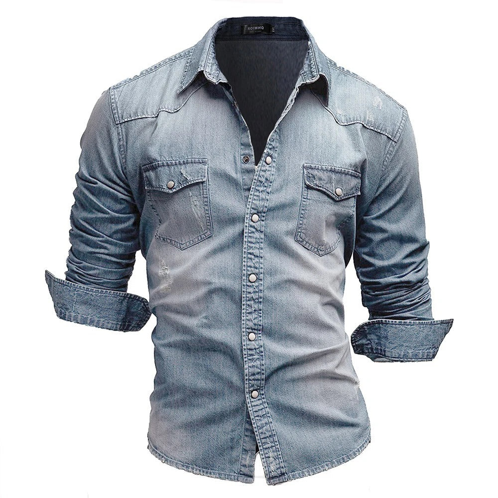 Herren Jeanshemd mit Knopfleiste und Kentkragen