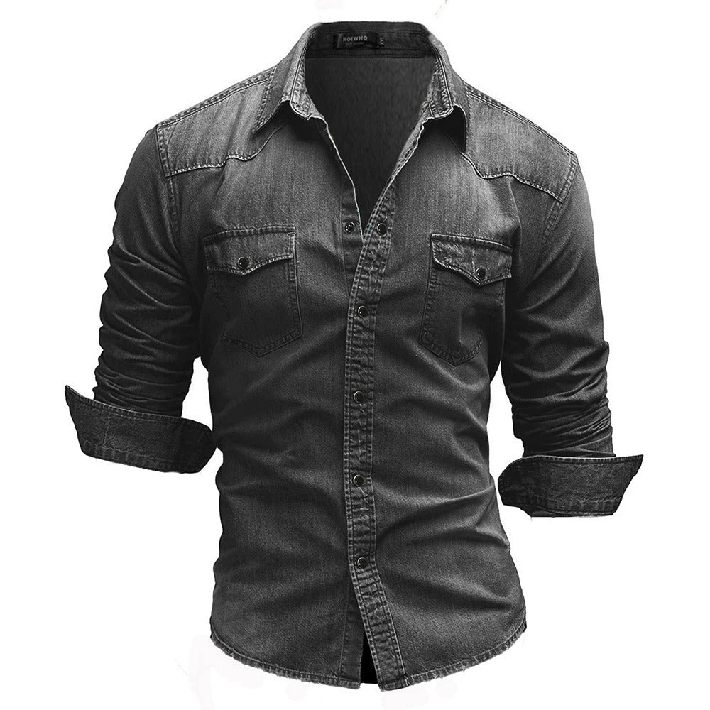 Herren Jeanshemd mit Knopfleiste und Kentkragen