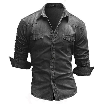 Herren Jeanshemd mit Knopfleiste und Kentkragen